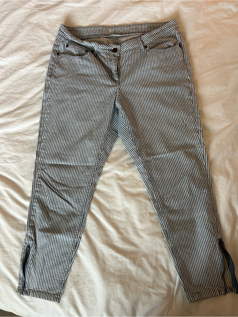 Boden Blue White Railroad Stripe Skinny Jeans Size 12 Like New